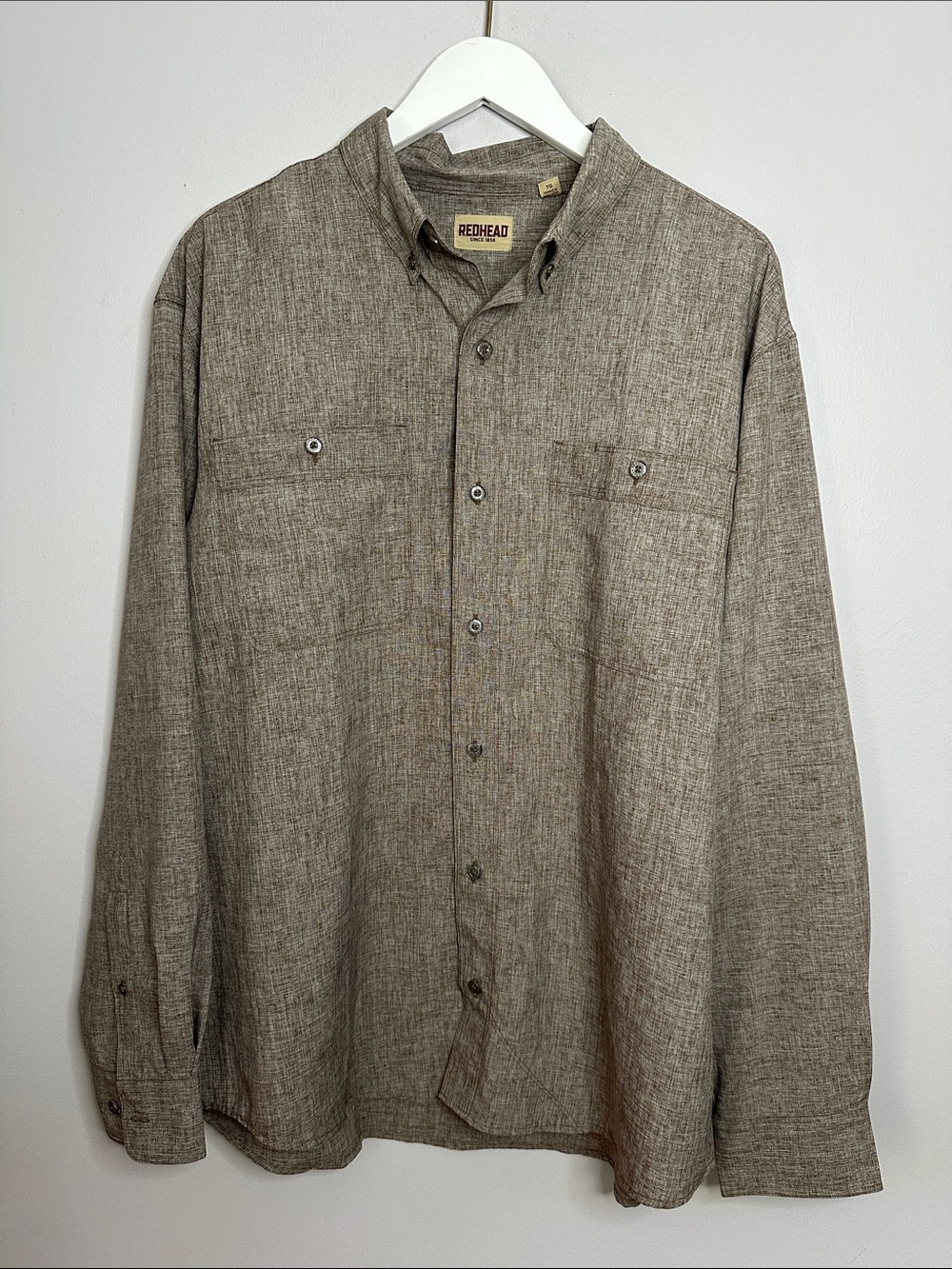 RedHead Men's Casual Button-Down Shirt in Heathered Taupe size XL